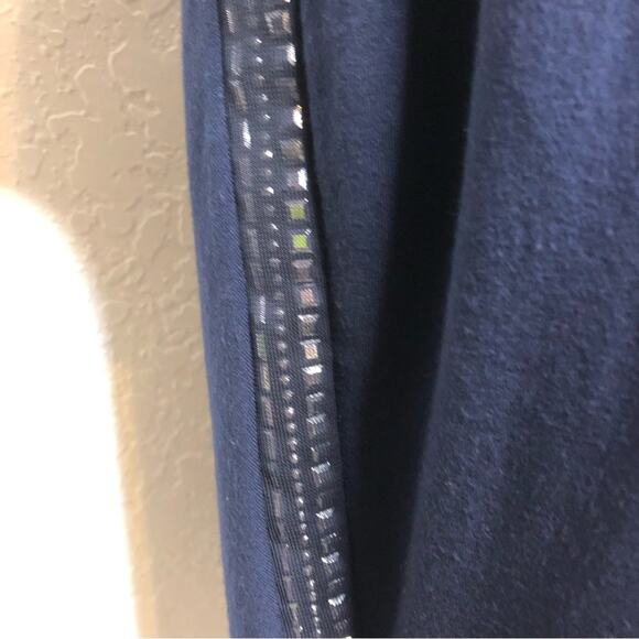 Cache navy blue metallic studded trim faux wrap sheath dress size Medium - Picture 10 of 16